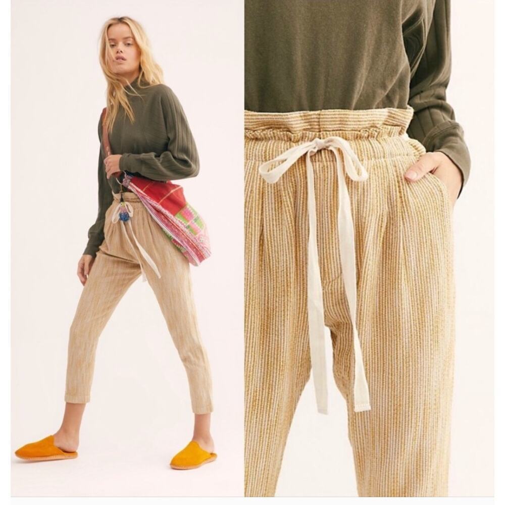 Free People Light At Sunrise Stripe Paperbag Crop Jogger Pants Boho Size 2